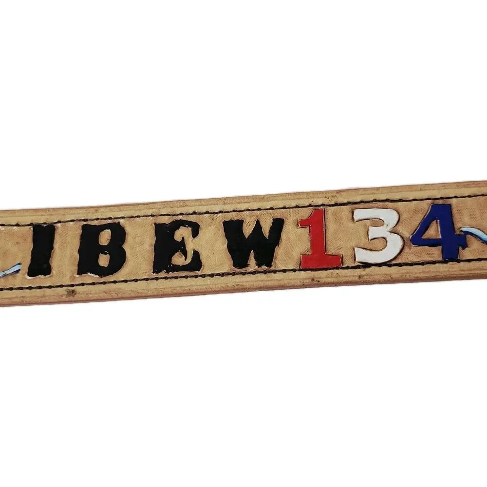 Handcrafted Leather Belt 40” IBEX 134 Western Style Tooled Painted Raised Design